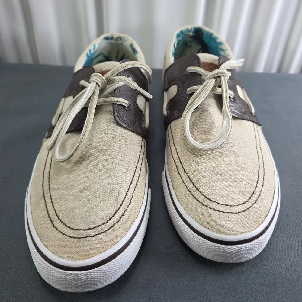 Tommy Bahama Men's US Size 10 Boat Shoes‎ Khaki Canvas Dock Pool Beach